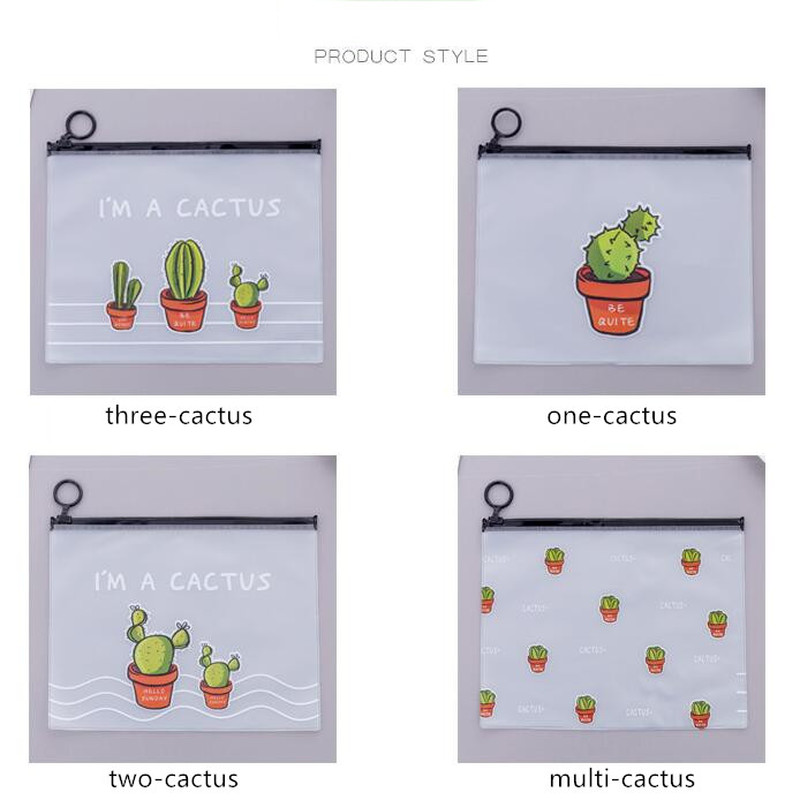 Túi Đựng Bút Văn Phòng Phẩm Trong Suốt In Họa Tiết Xương Rồng / Hoa Xinh Xắn