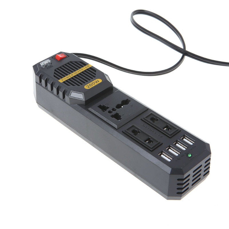 Bộ Chuyển Đổi Nguồn Điện 4 Cổng USB 12V DC Sang AC 220V 200W Cho Xe Hơi