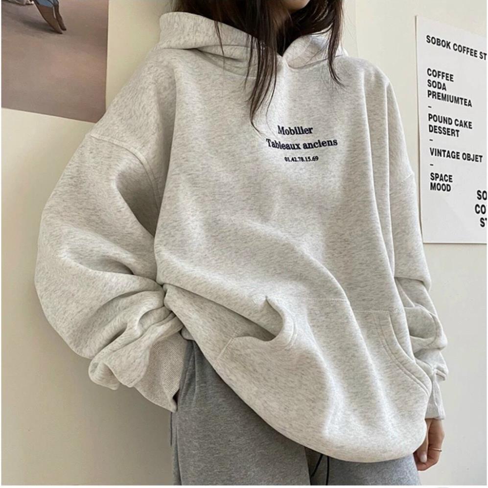 Áo Hoodie Mobile Xám vải nỉ lót bông dày dặn - gam màu basic cho nam và nữ streetwear