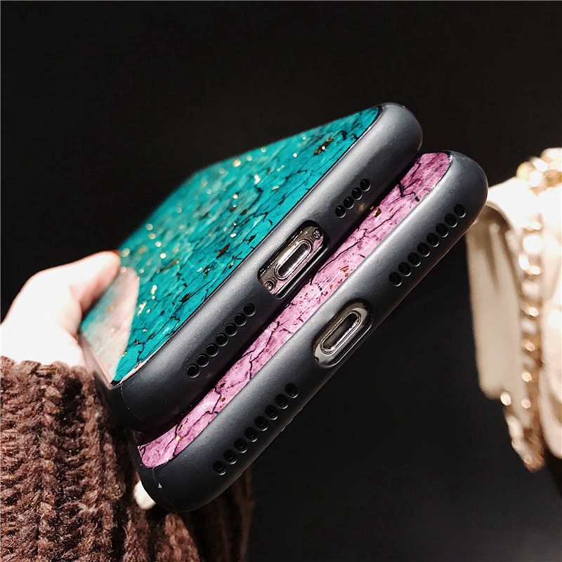 Ốp điện thoại mềm họa tiết cẩm thạch đính lá vàng lấp lánh cho IPhone X XS Max XR IPhone 8 7 6 6S Plus 11 Pro Max SE 2020 | BigBuy360 - bigbuy360.vn