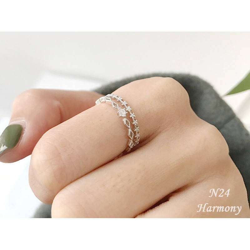 Nhẫn bạc đính đá Maris xinh xắn, sang chảnh N24 | Bạc 925 cao cấp xi kim| TRANG SỨC BẠC HARMONY