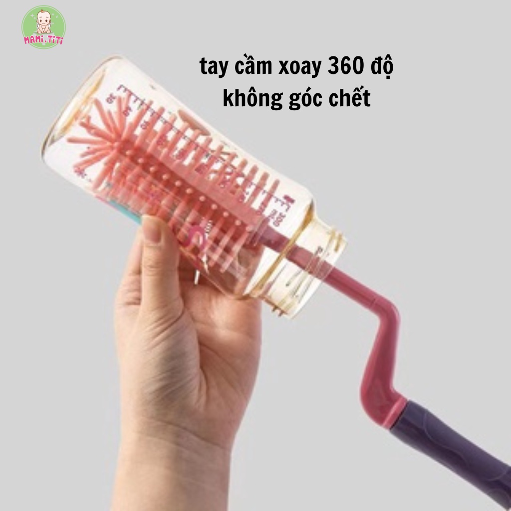 Cọ bình sữa, Cọ bình SILICON 3 chi tiết xoay 360 độ dễ dàng vệ sinh bình sữa