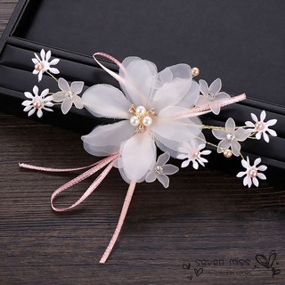 Cài tóc trang trí gắn hoa trắng handmade thanh lịch dành cho cô dâu