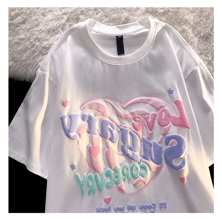 Áo Thun Tay Ngắn Form Rộng Họa Tiết In Theo Phong Cách Preppy Dễ Phối Đồ