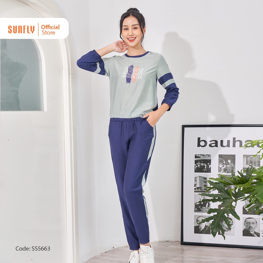 Bộ Thể Thao Linen SUNFLY Áo Tay Dài Quần Dài SS5663