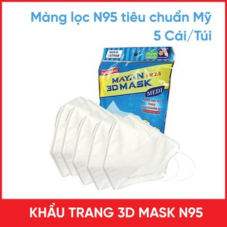 Khẩu Trang 3D Mask Mayan Tiêu Chuẩn N95 Lọc Bụi PM2.5 5 Chiếc/Túi