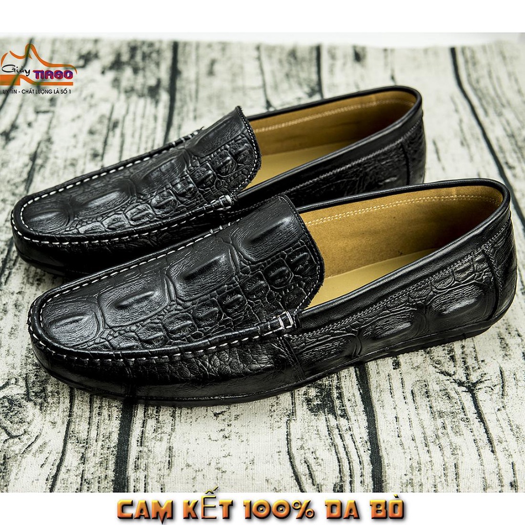 giày mọi nam DA THẬT đế cao su khâu siêu bền, trẻ trung sang trọng phong cách hàn quốc - vân nổi
