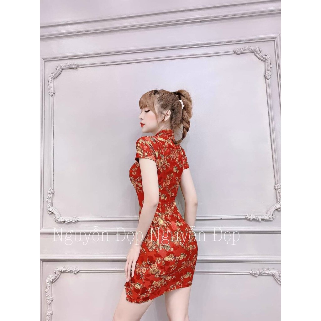 Váy đầm nữ body sườn xám in họa tiết
