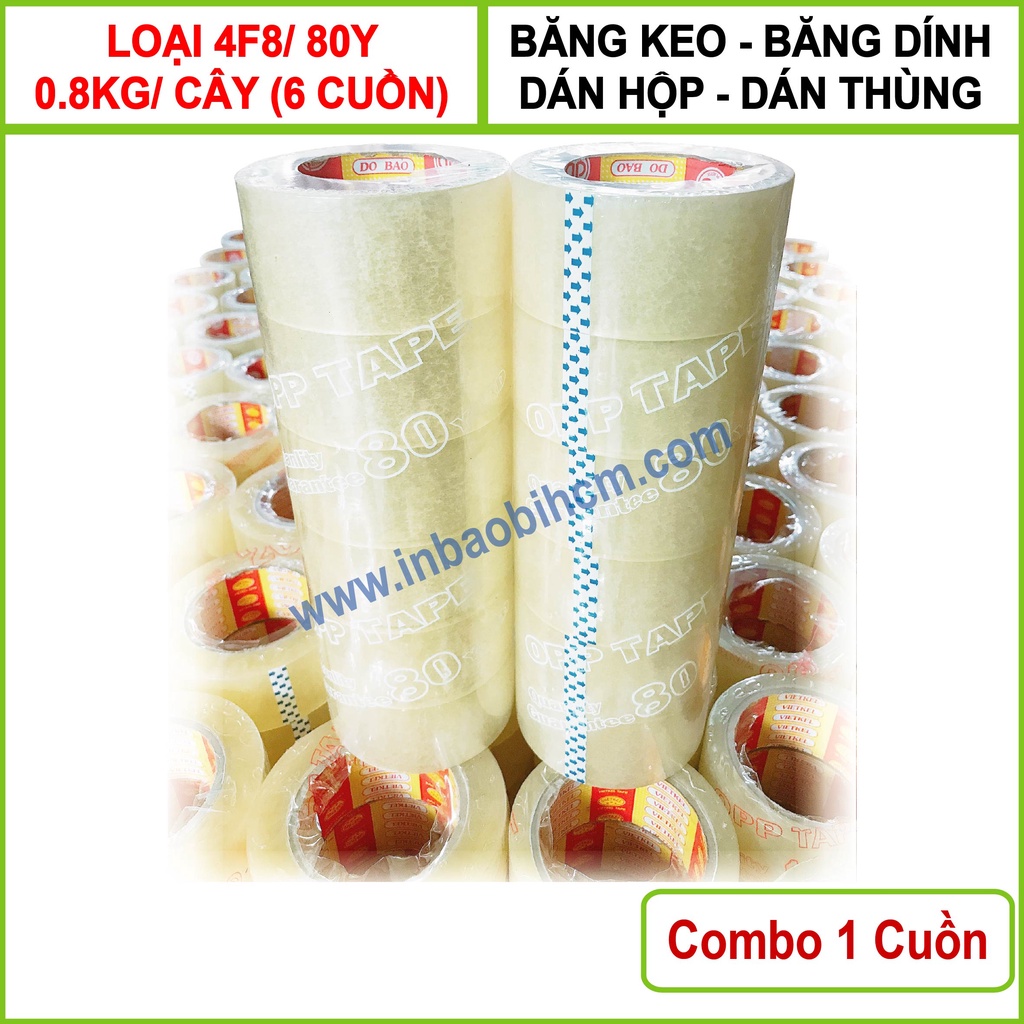 Băng keo trong 80Y, lõi mõng 4li, bản 4.8F, nặng 0.8kg/ Cây, băng keo dán thùng, băng dính dán hộp, InbaobiHCM