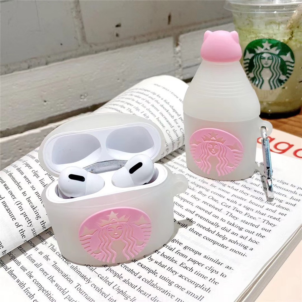 Vỏ bảo vệ hộp đựng tai nghe airpods bằng silicon hình chai starbucks đổi màu sáng tạo