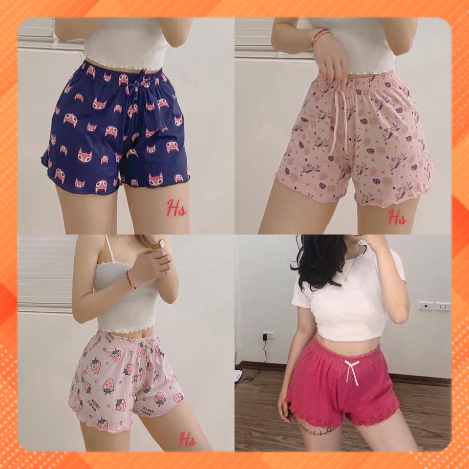 Quần short thun xòe nhiều hoạ tiết cạp chun , Quần ngủ thái lan vải cotton mịn mát co giãn 4 chiều Q430