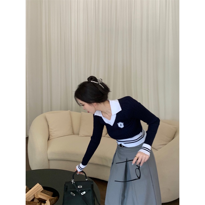 HUANG YOYO Áo sweater Dệt Kim Tay Dài Cổ Chữ v Thời Trang Mùa Thu Phong Cách Hàn Quốc Dành Cho Nữ croptop