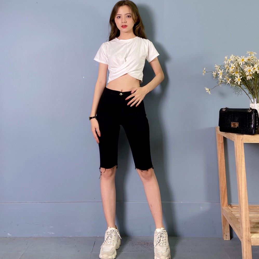 Quần Jeans Ngố Lửng Nữ 2 Màu Đen Và Trắng - Quần Ngố Nữ