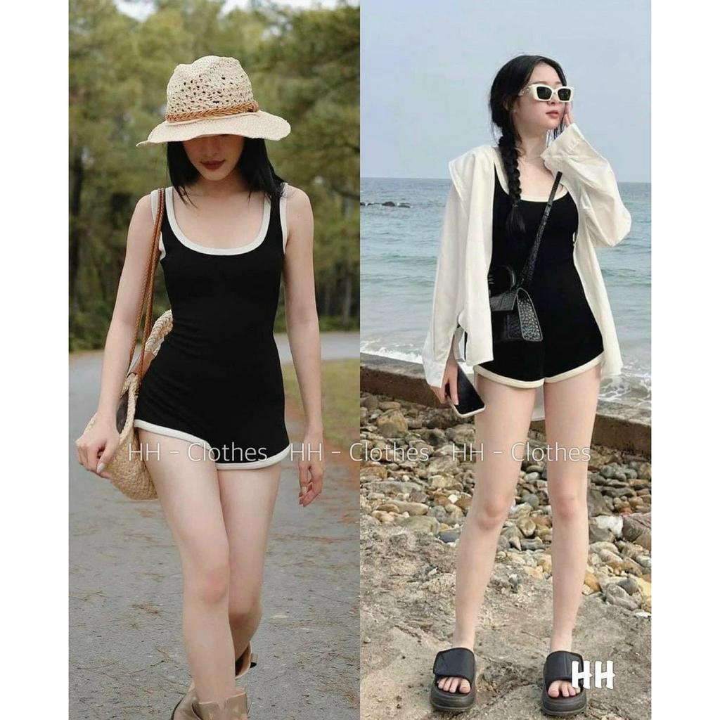 Bộ jumsuits đen phối viền trắng,bộ liền thân ôm body sexy quyến rũ,bộ đồ bơi đi biển B704 SUTANO | BigBuy360 - bigbuy360.vn