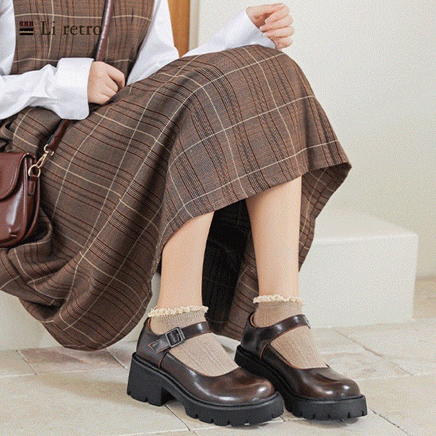 Giày Platform Mary Jane - Giày da nữ vintage Li retro