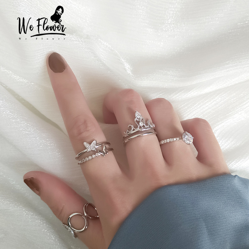 We Flower Nhẫn Hở Hình Bướm Đính Pha Lê Phong Cách Hàn Quốc Thời Trang Cho Nữ