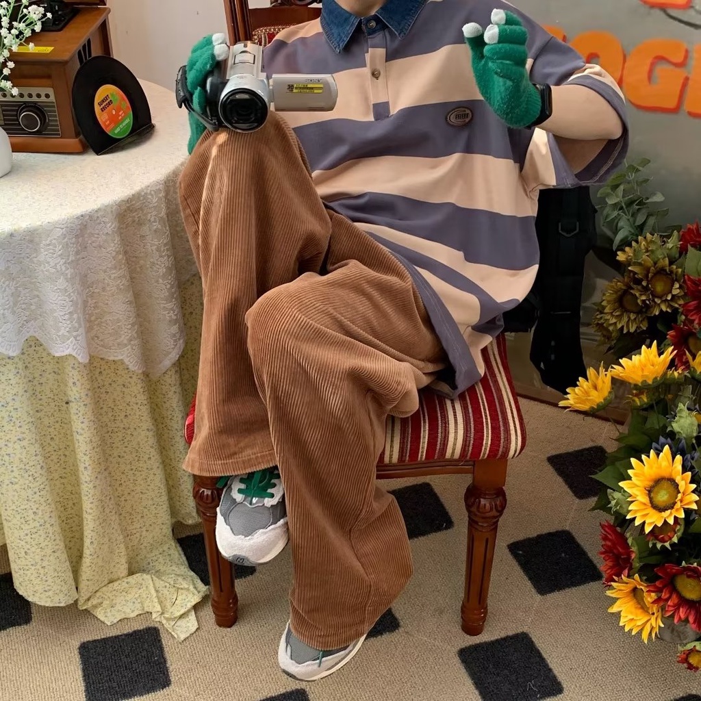 Áo Thun polo Kẻ Sọc Tay Ngắn Dáng Rộng Thoáng Khí Thời Trang Mùa Hè Cho Nam