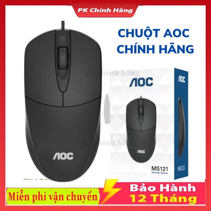Chuột AOC MS121 có dây USB cảm biến quang học hiệu suất cao 1200 DPI với bề mặt mịn, Bảo Hành 12 Tháng