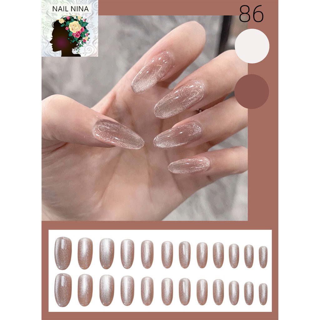 Bộ 24 móng tay giả Nail Nina bột hồng xám mã 86 【Tặng kèm dụng cụ lắp】