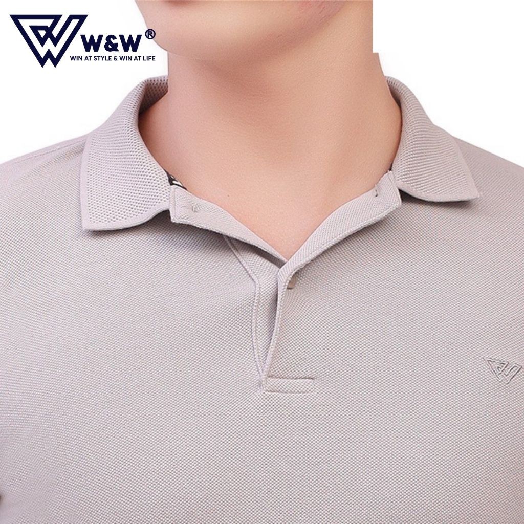 Áo Thun Nam Polo W&amp;W Dáng Slim Fit- Cổ Đức Bẻ Phối Hai Khuy Màu Trơn, Chất Liệu Thoáng Mát, Bền Màu POLO04