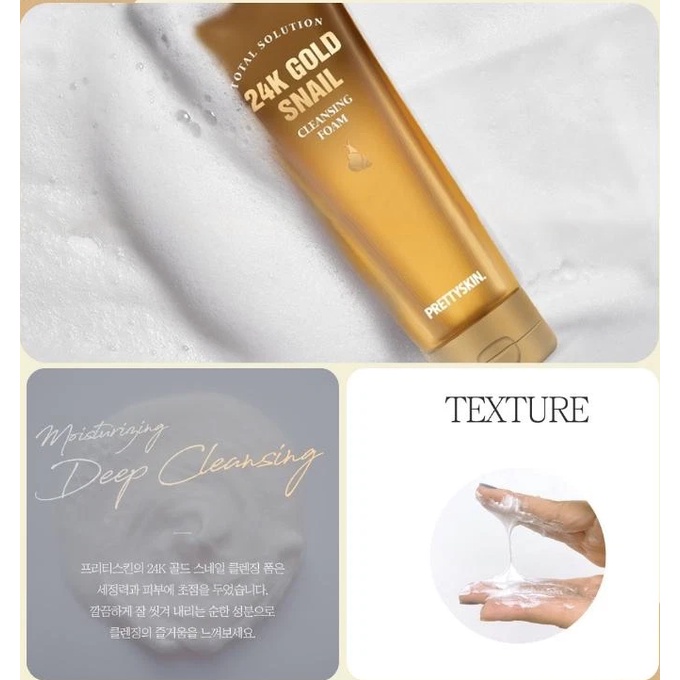 Sữa Rửa Mặt Dưỡng Ẩm Chiết Xuất Từ Ốc Sên PrettySkin Total Solution 24K Gold Snail Cleansing Foam 150ml