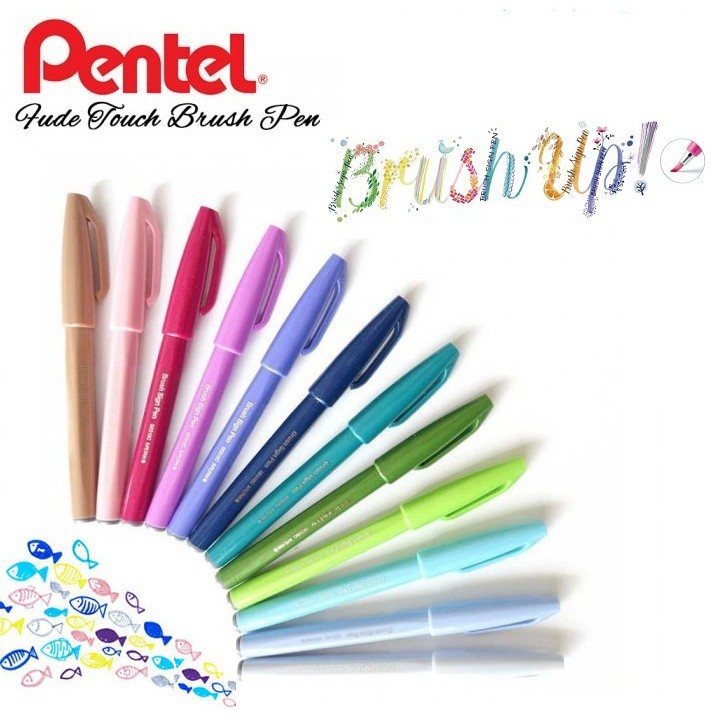 Bộ Bút viết thư pháp Pentel Fude Touch Brush Sign Pen tông màu Pastel-Dụng cụ vẽ Tâm Tâm