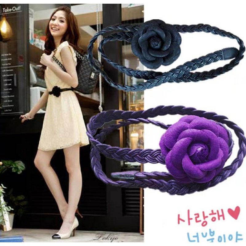 Thắt lưng nữ dây nịt hoa hồng bện rít vintage thời trang nữ Korea Lh0917399527