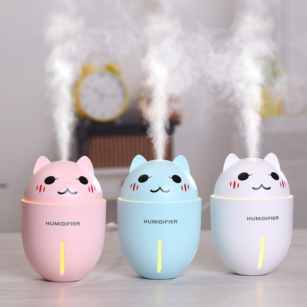 Máy Xông Tinh Dầu Hình Bé Mèo Cute, Làm Ẩm Không Khí 4 Trong 1, Có Cổng Sạc USB (3 màu)