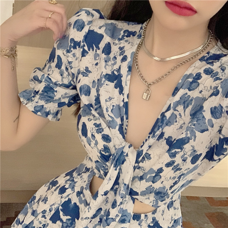 Đầm Hoa Cổ V Ngắn Tay Quyến Rũ Cho Nữ 2021 | BigBuy360 - bigbuy360.vn
