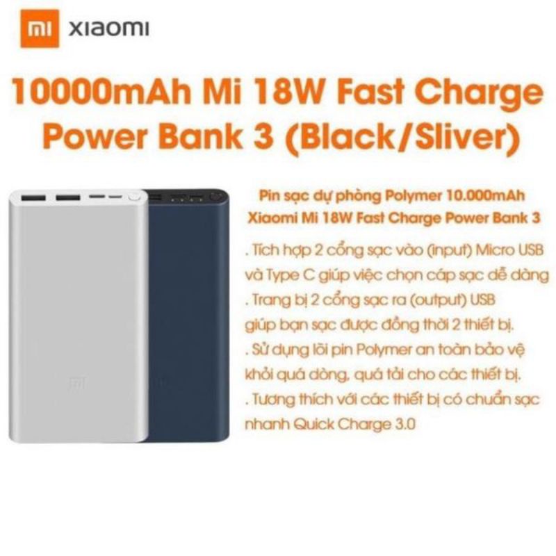 Pin Sạc Dự Phòng Xiaomi 10000mAh Gen 3 18W - khắc tên, logo, hình ảnh, câu chúc theo yêu cầu