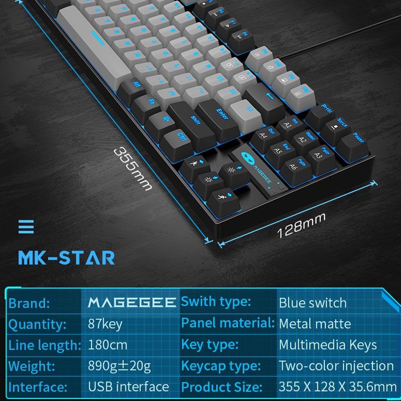 Bàn phím cơ MAGEGEE MK-Star chơi game có dây 87 phím đèn nền LED chất lượng cao thời trang