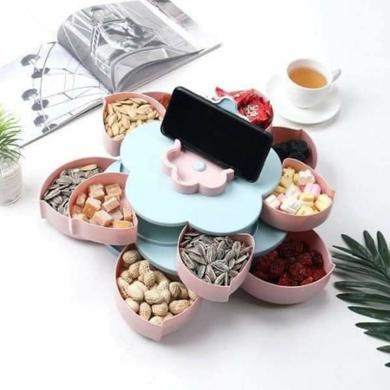Khay Mứt Xoay 2 Tầng 10 Ngăn Hình Hoa Chất Liệu Lúa Mạch, Khay Đựng Bánh Kẹo Siêu HOT