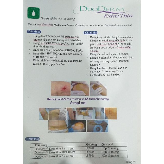 [HÀNG CHÍNH HÃNG] - MIẾNG DÁN MỤN/VẾT THƯƠNG HỞ DUODERM EXTRATHIN 10*10 cm