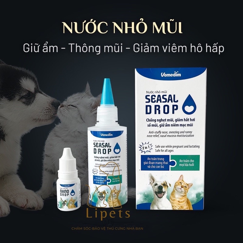 Nước nhỏ mũi Vemedim SEASAL DROP chống nghẹt mũi, giảm hắt hơi, sổ mũi cho chó mèo