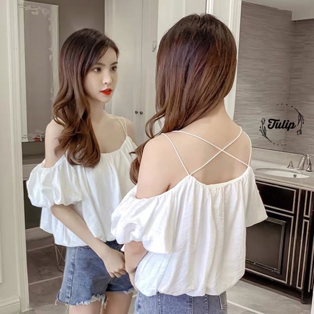 Áo kiểu đan dây chéo hàng đẹp đủ màu (ảnh chụp thật trải sàn)