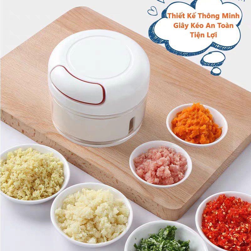 Máy xay tỏi ớt mini cầm tay nhỏ gọn, Dụng cụ xay tỏi ớt đa năng có giây kéo an toàn tiện lợi