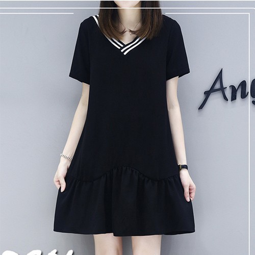 Đầm dáng xòe trơn đơn giản váy cổ viền trắng đen | BigBuy360 - bigbuy360.vn