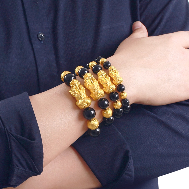 Vòng đeo tay may mắn bằng đá Obsidian Pixiu dành cho nam
