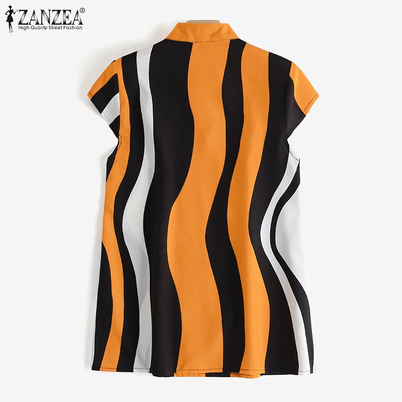 Zanzea Áo Tay Ngắn Cột Dây Họa Tiết Kẻ Sọc Dành Cho Nữ