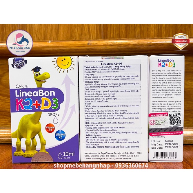 [Chính hãng] Vitamin K2D3 LineaBon (10ml) - K2 D3 ( K2&amp;D3) Tăng cường hấp thụ Canxi