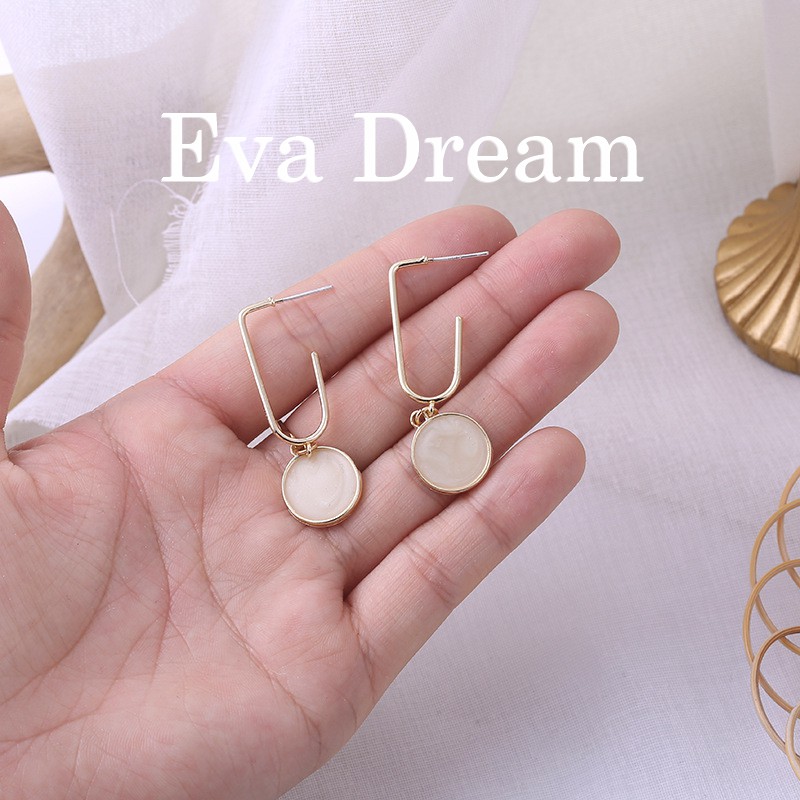 Khuyên tai, hoa tai nữ mặt đá tròn kết hợp hình chữ nhật phong cách Vintage, H27, Eva Dream
