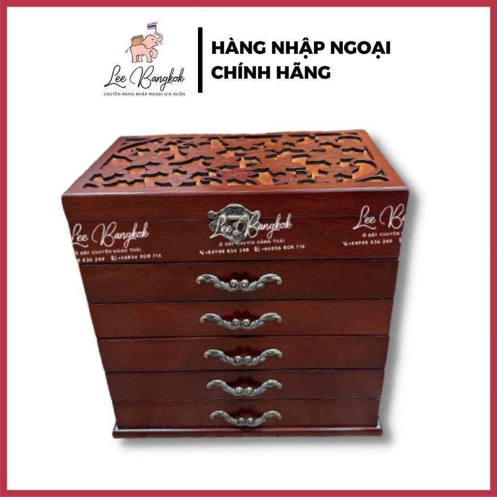 Hộp Đựng Trang Sức Gỗ Tự Nhiên Vintage 5 Tầng Cao Cấp