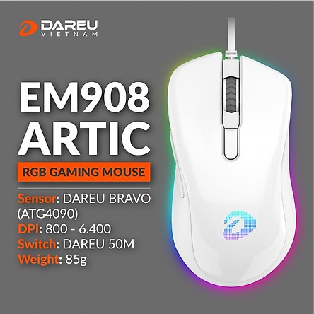 CHUỘT GAMING DAREU EM908 LED RGB ĐEN / HỒNG / TRẮNG