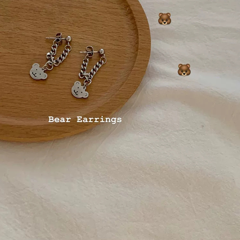 Khuyên Tai Dáng Dài Mặt Hình Gấu Phong Cách Hàn Quốc