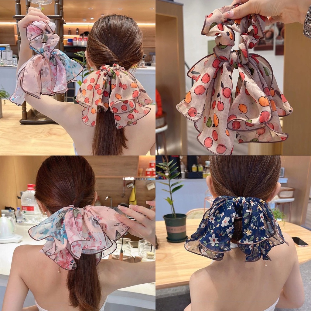 Dây Cột Tóc Cao Su Phối Lưới Phong Cách Hàn Quốc Thời Trang Cho Nữ