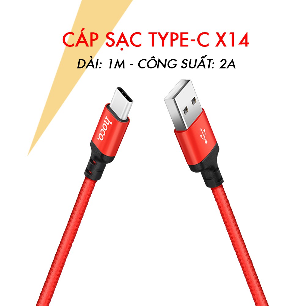 DÂY CÁP SẠC NHANH TYPE C 2A HOCO X14 DÂY DÙ CHO ANDROID/ SAMSUNG XIAOMI OPPO- MÀU ĐEN ĐỎ-1M [HOCO ĐÀ NẴNG]