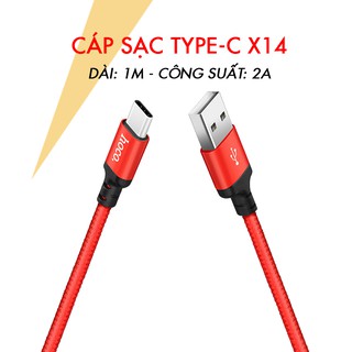 DÂY CÁP SẠC NHANH TYPE C 2A HOCO X14 DÂY DÙ CHO ANDROID/ ss XIAOMI OPPO- MÀU ĐEN ĐỎ-1M [HOCO ĐÀ NẴNG]