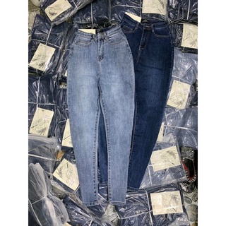 Jeans dài lưng cao co giãn trơn