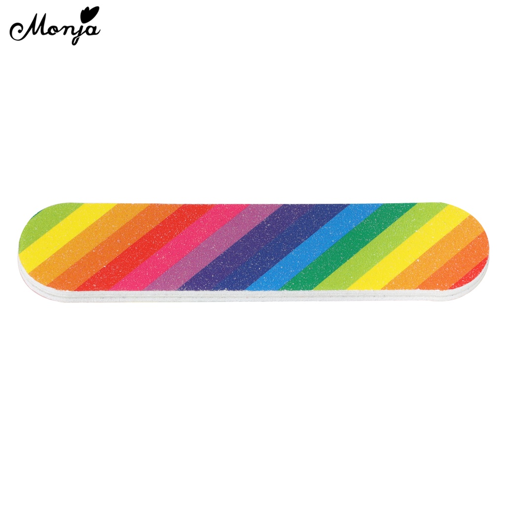 Dũa móng tay MONJA màu sắc cầu vồng hai mặt hình oval mini tiện lợi