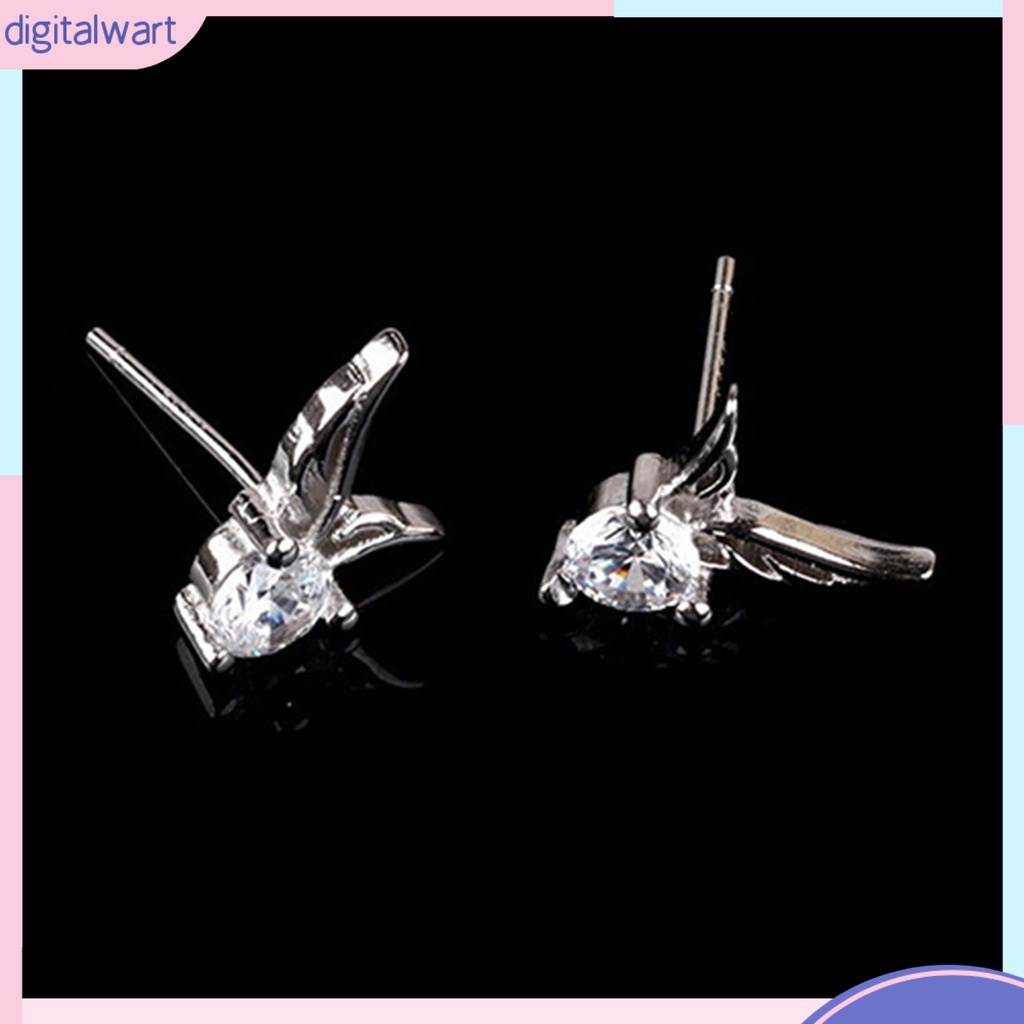 Cặp khuyên tai mạ bạc thiết kế cánh thiên thần đính đá sang trọng cho nữ